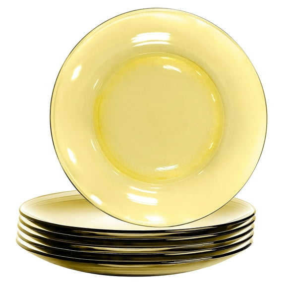 STP GOODS Borosilicate Glass Dessert Plate Set of 6 Pcs 9" (23 cm) Glass Appetizer Plate Set Service for 6 Glass Salad Plates, Yellow
