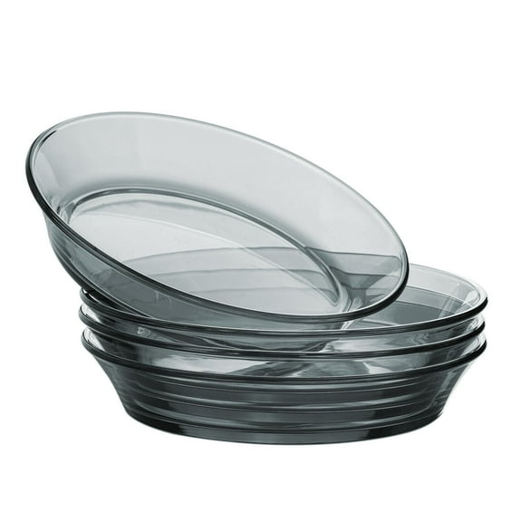 STP GOODS Borosilicate Glass Dinner Bowl Set of 4 pcs 7.9" (20 cm) Service for 4 Pasta Bowls Stackable Soup Plates Glass Deep Plate Set for Home and Kitchen, Gray