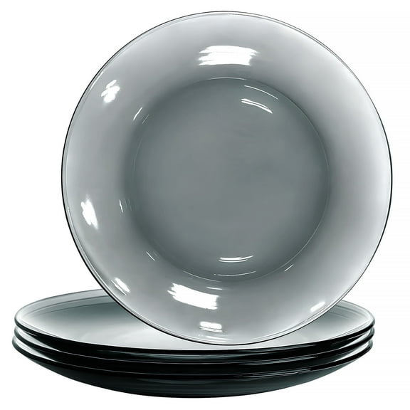 STP GOODS Borosilicate Glass Round Dinner Plate Set of 4 Pcs 9.25" (23.5 cm) Glass Stackable Appetizer Serving Plates for Salad Dessert Home Kitchen, Dinnerware, Gray