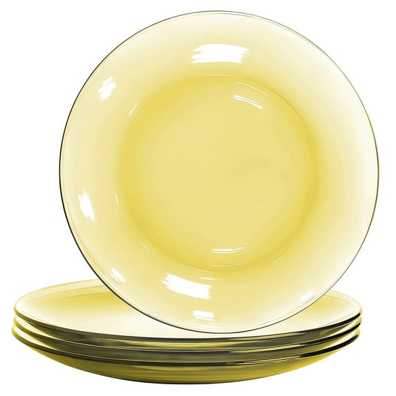 STP GOODS Borosilicate Glass Round Dinner Plate Set of 4 Pcs 9.25" (23.5 cm) Glass Stackable Appetizer Serving Plates for Salad Dessert Home Kitchen, Dinnerware, Yellow
