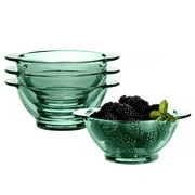 STP GOODS Borosilicate Glass Soup and Salad Bowl with Handles Set of 4 pcs 5.3" (13.5 cm) Service for 4 Stackable Dessert Bowls 15 fl oz (450 ml) Glass Cereal Bowl Set, Green