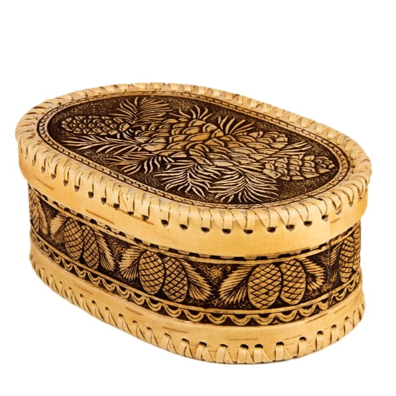 STP GOODS Cedar Cones Birch Bark Kitchen Storage Box 7.9x4.9x3.3'' (20.5x12x8.5 cm) Handmade Wooden Food Storage Container for Kitchen Oval Organizer Box Bread Container, Rustic Design