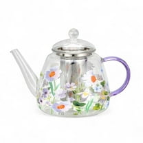 STP GOODS Chamomile Borosilicate Glass Teapot with Infuser 44 fl oz (1.3 L) Kitchen Tea Brewer Floral Coffee Pot Kettle for Blooming Teas