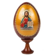 STP GOODS Christ the Savior Handmade Wooden Lacquer Icon Egg on Stand 4.9 12.5 cm Orthodox Icon Christian Icon with Gold Leaf Religious Gift Easter Decor
