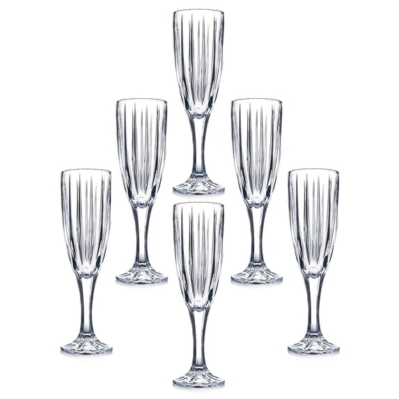 STP GOODS Crystal Facets Glass Champagne Flute Set of 6 pcs 7.4 fl oz (220 ml) Pure Glass Champagne Glasses Wine Glasses Bar Glasses, Clear