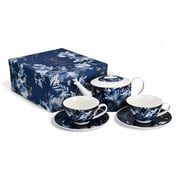 STP GOODS Dark Mizuki Porcelain Tea Set of 5 pcs for 2 in Gift Box Floral Tea/Coffee Cups 11.83 fl oz 350 ml with Teapot 37.2 fl oz 1.1 L Service for 2 Tea Cup and Saucer Set Tea Brewer