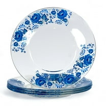 STP GOODS Gzhel Glass Appetizer Plate Set of 4 Pcs 7.9" (20 cm) Service for 4 Dessert Plates, Blue and Clear 0 cm)