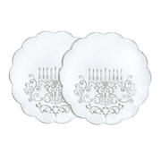 STP GOODS Hanukkah Menorah Fabric Placemat Set of 2 Pcs 15" 38 cm Embroidered Round Placemats for Dining Table Machine Washable Doily Table Place Mat, Silver and Gold
