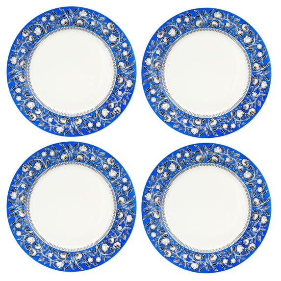 STP GOODS Hanukkah Porcelain Dinner Plate Set of 4 Pcs 10.5" (26.5 cm) Round Bone China Serving Plates, Dinnerware, Blue and White