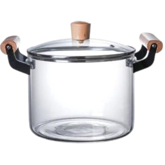 STP GOODS Heat-Resistant Glass Stockpot with Glass Lid 3.7 Qt (3.5 L) Borosilicate Glass Cooking Pot with Wooden Handles Kitchen Pot Cookware Stock Pot Soup Pot, Clear