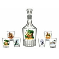 STP GOODS Hunting 7-Piece Glass Decanter and Shot Glasses Set 1.7 fl oz (50 ml) for 6 Clear Liqueur Glass for Whiskey Vodka Tequila Barware Vintage Decanter Set Retro Glassware