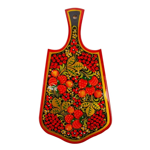 STP GOODS Khokhloma Wood Cutting Board 12.8x6.9" Hand-Painted Decorative Chopping Board for Kitchen Meat Cheese Fruits Vegetables Serving Board, Floral Pattern, Red Yellow and Black
