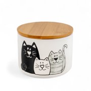 STP GOODS Kittens Ceramic Jar with Wooden Lid 23.2 fl oz 685 ml Food Storage Container Ceramic Storage Jar Container Box for Food Sugar Spice Organizer Jars, White and Black