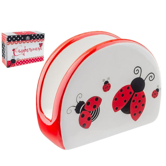 STP GOODS Ladybug Ceramic Napkin Holder for Kitchen 3.9x 3.1" (10x 8 cm) Napkin Stand Napkin Holders for Table Kitchen Paper Tissue Organizer, Red White Black