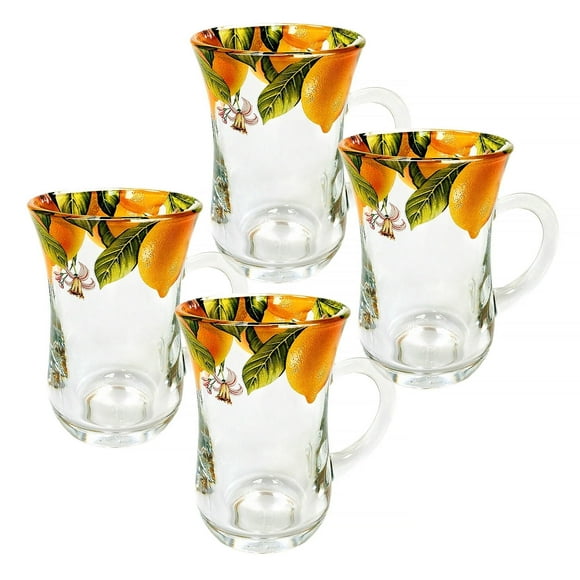 STP GOODS Lemon Glass Coffee and Tea Glass Set of 4 pcs 4.9 fl oz (145 ml) Turkish Tea Glass with Handle Glass Armudu Tea Mugs Coffee and Tea Mugs Glass Drinkware Service for 4, Yellow Clear