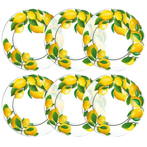 STP GOODS Lemons Glass Dessert Plate Set of 6 Pcs 7.5" (19 cm) Glass Appetizer Plate Set Service for 6 Salad Plates, Clear Yellow Green
