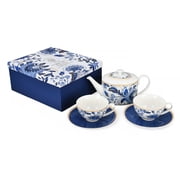 STP GOODS Melodie de Fleurs Porcelain Tea Set of 5 pcs for 2 in Gift Box Floral Tea/Coffee Cups 11.83 fl oz 350 ml with Teapot 37.2 fl oz 1.1 L Service for 2 Tea Cup and Saucer Set Tea Brewer