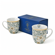 STP GOODS Morris Garden Large Porcelain Mug Set of 2 pcs 13.5 fl oz 400 ml Floral Mugs Coffee and Tea Mugs for Latte Cocoa Chocolate, Turquoise