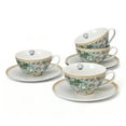 thumbnail image 1 of STP GOODS Morris Garden Porcelain Cup and Saucer Set of 4 pcs 11.83 fl oz (350 ml) Service for 4 Kitchen Teacups Floral Tea Cups Tea Cup with Matching Saucer, 1 of 6