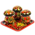thumbnail image 1 of STP GOODS Mushroom Khokhloma Wooden Salt & Pepper Shaker Set Hand-Painted Spice Container Set with Tray Kitchen Spices Set Organizer Jars for Storing Salt Sugar Pepper, Red Gold and Black, 1 of 4