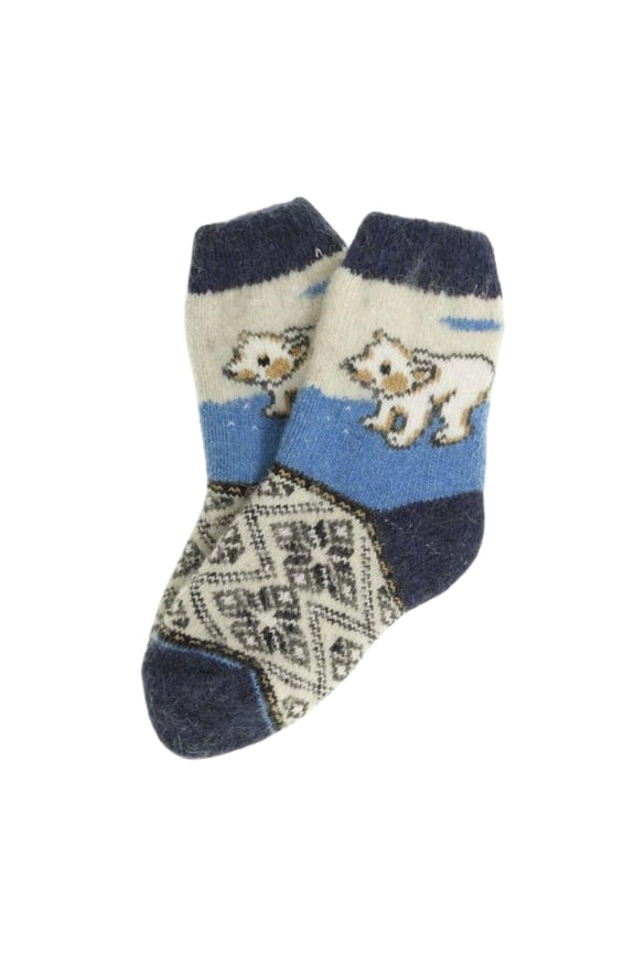 STP GOODS Polar Bear Wool Children's Socks in Size 16-18 / 4-6 years Winter Knit Socks Wool Warm Socks for Kids, Blue and White