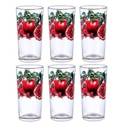 STP GOODS Pomegranate Decal Tall Glass Set of 6 pcs 7.8 fl oz 230 ml Drinking Glasses Set Glass Tumblers for Water Juice Milk Cocktail Highball Water Glasses, Red and Clear