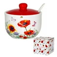 thumbnail image 1 of STP GOODS Poppies Ceramic Sugar Bowl with Spoon and Lid 15.2 fl oz (450 ml) Sugar Jar Sugar Container for Kitchen 4.3x3" (11x7.5 cm), Red and White, 1 of 2