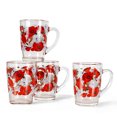 thumbnail image 1 of STP GOODS Poppies and Daisies Glass Mug Set of 4 pcs 11.2 fl oz (330 ml) Tea Mugs for Hot Beverages Coffee and Tea Mugs for Latte Cocoa Chocolate Glass Drinkware, Service for 4, Red White Clear, 1 of 6