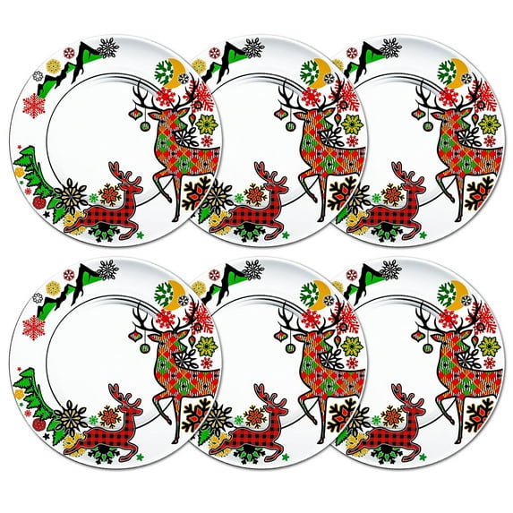 STP GOODS Scandinavia Glass Appetizer Plate Set of 6 Pcs 7.5" (19 cm) Service for 6 Dessert Plates, Christmas Dinnerware, Clear Red Green