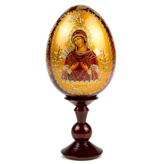 STP GOODS The Softening of Evil Hearts Handmade Wooden Lacquer Icon Egg on Stand 6.7'' (17 cm) Orthodox Icon Christian Icon with Gold Leaf Religious Gift Easter Decor Easter Egg