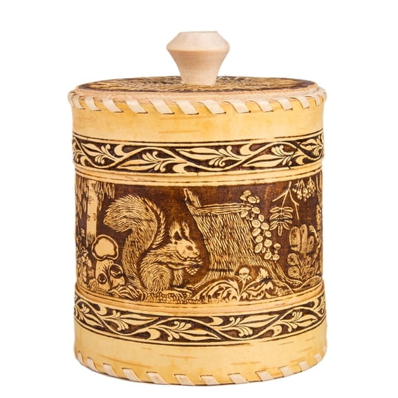 STP GOODS Squirrels Birch Bark Storage Jar with Lid 4.1x5.1" (10.5x13 cm) Handmade Food Storage Container Wooden Storage Jar Container Box for Coffee Beans Food Pantry Grain Organizer Jars