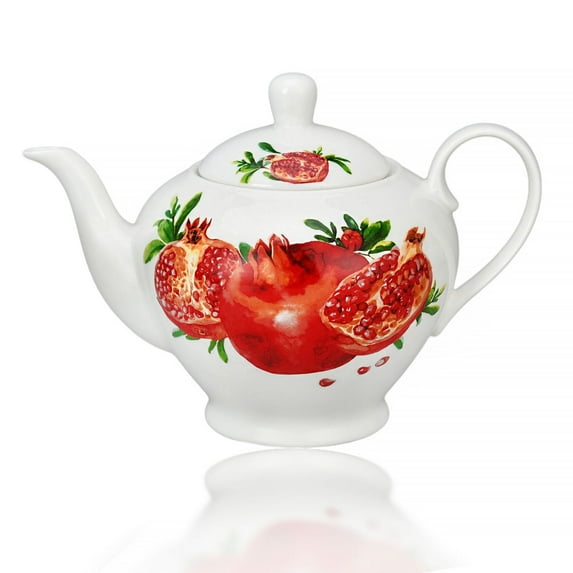 STP GOODS Sweet Pomegranate Porcelain Teapot in Gift Box 40.6 fl oz (1.2 L) Floral Kitchen Teapot for Loose Tea Tea Pot Tea Brewer Tea and Coffee Pot Kettle for Blooming Teas, White Red