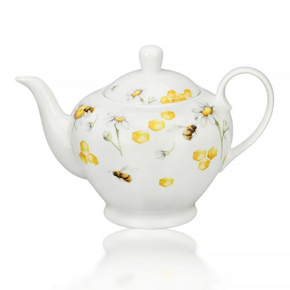 STP GOODS Tea and Honey Porcelain Teapot in Gift Box 40.6 fl oz (1.2 L) Floral Kitchen Teapot for Loose Tea Tea Pot Tea Brewer Tea and Coffee Pot Kettle for Blooming Teas, White Yellow