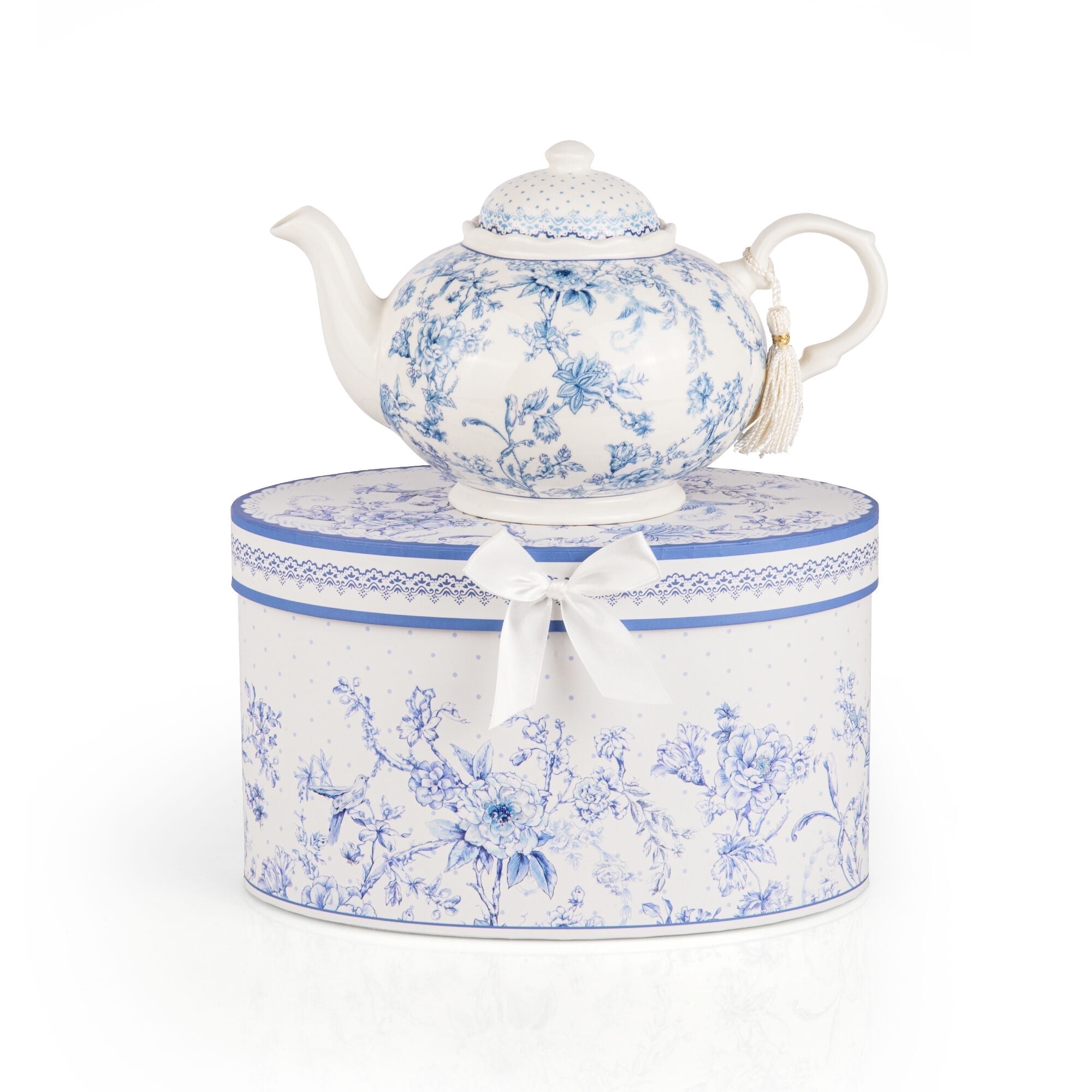 STP GOODS Vintage Blue Flowers Kitchen Teapot for Loose Tea
