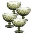 thumbnail image 1 of STP GOODS Vintage Embossed Glass Dessert Bowl Set of 4 pcs 8.45 fl oz (250 ml) Glass Candy Bowl Serving Bowl with Stem Ice Cream Bowl for Pudding Fruit Snack Trifle Appetizes, Green, 1 of 4