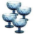 thumbnail image 1 of STP GOODS Vintage Embossed Glass Dessert Bowl Set of 4 pcs 8.45 fl oz (250 ml) Glass Candy Bowl Serving Bowl with Stem Ice Cream Bowl for Pudding Fruit Snack Trifle Appetizes, Blue, 1 of 6