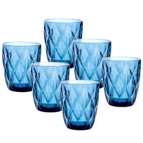 STP GOODS Vintage Embossed Glasses Set of 6 pcs 8.1 fl oz (240 ml) Glass Drinking Glasses Glass Tumbler Set of 6 Vintage Water Glasses Glassware for Water Cocktail, Blue