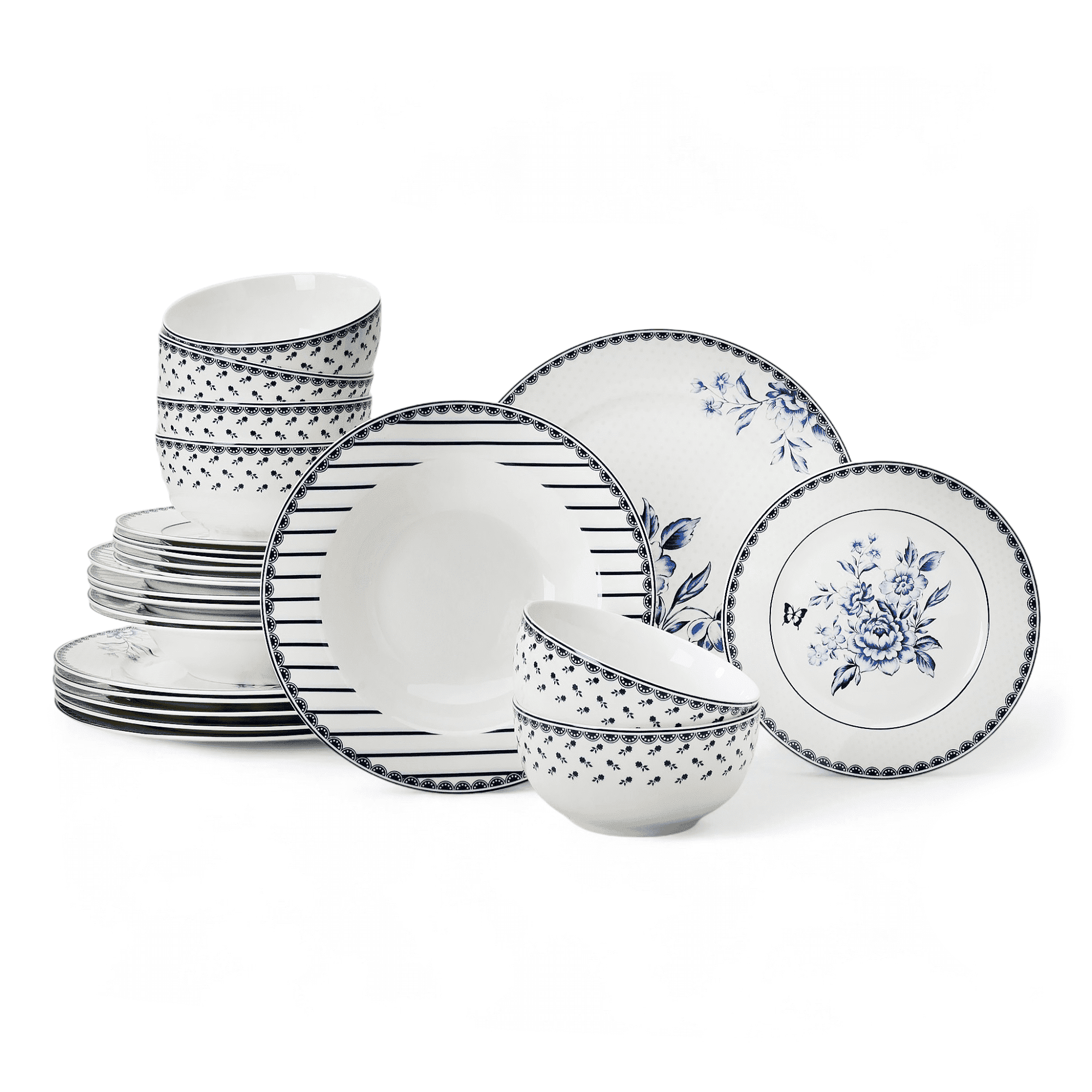 STP GOODS Vintage Indigo Porcelain Dinnerware Set of 24 pcs