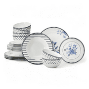 STP GOODS Vintage Indigo Porcelain Dinnerware Set of 24 pcs Service for 6 Porcelain Dish Set Tableware Set Plates and Bowls Plates Set, Blue and White