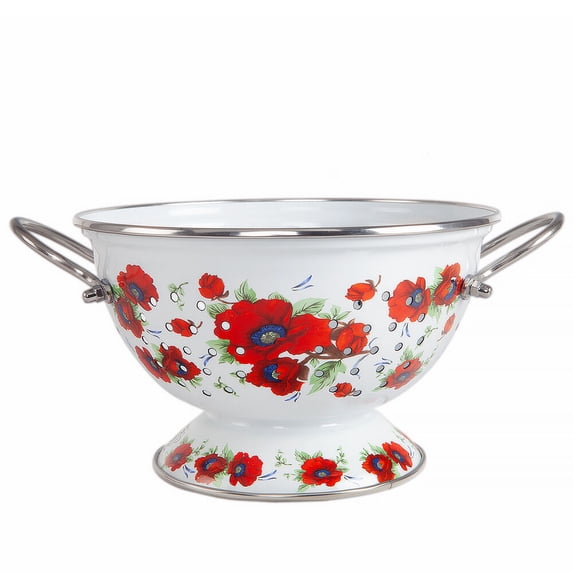 STP Goods 2.6 Qt Enameled High Quality Versatile Colander - 2.6Qt Poppies
