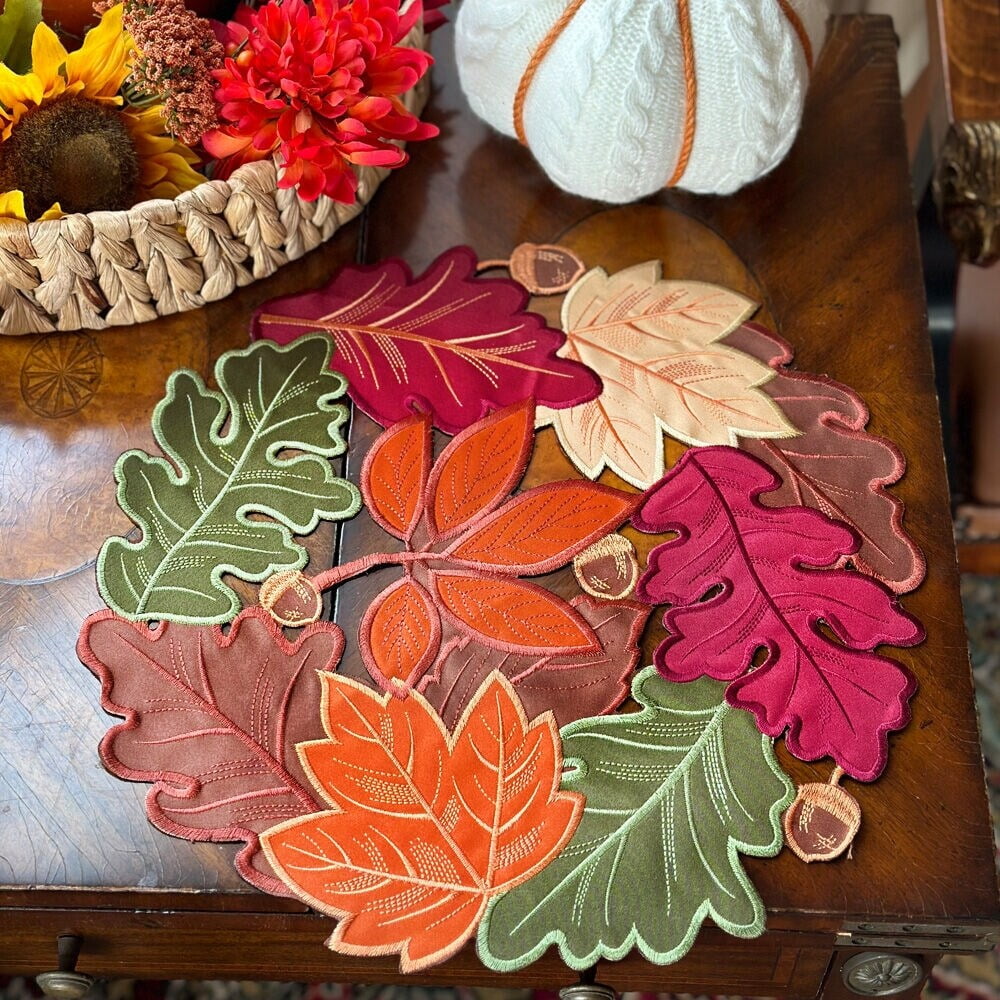 Autumn Leaves Multicolor Fabric Round Doilies Set of 2