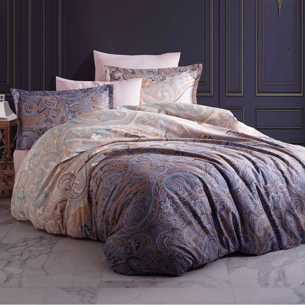 Queen Cotton Sateen Paisley Duvet Cover Set with Pillowcases
