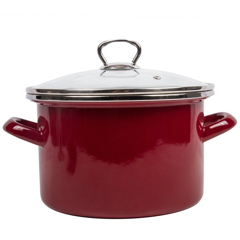 STP Goods Burgundy Enamel on Steel 4.2-Quart Pot with A Glass Lid