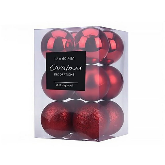 STP Goods Christmas Ball Ornament Set of 12 Pcs 2.4" (6 cm) Shatterproof Christmas Tree Ornament Plastic Christmas Tree Hanging Decoration Holiday Décor, Red
