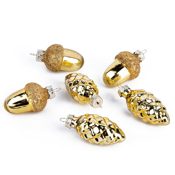 STP Goods Cones and Acorns Gold Glass Christmas Tree Ornament Set of 6 - 6.3 5 1.4"