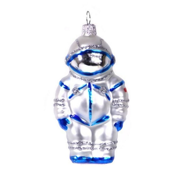 STP Goods Cosmonaut Hand-Painted Glass Christmas Tree Ornament 3.1" (8 cm) Christmas Ornament Christmas Tree Hanging Decoration Holiday Décor Xmas Hanging Ornament, Blue and Silver