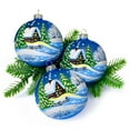 thumbnail image 1 of STP Goods Forest Hut Christmas Ball Ornament Set of 3 in Gift Box 3.5" (9 cm) Hand-Painted Christmas Tree Ornaments Collectible Christmas Tree Hanging Decorations, Blue Green, 1 of 3