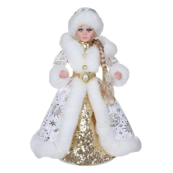 STP Goods Gold Snow Maiden Animated Musical Christmas Figurine 12" (30 cm) Snegurochka Holiday Figurine Xmas Standing Decoration Xmas Figure Doll Decoration Christmas Decor Holiday Decor