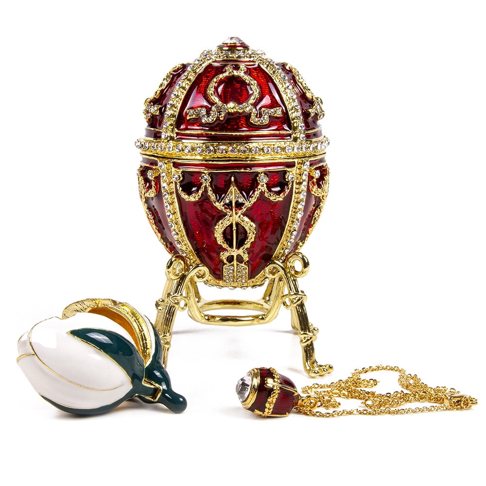 ST. PETERSBURG GTH STP Goods Imperial Faberge Arrow Egg / Jewelry Box w/ Flower and Pendant in Bordeaux