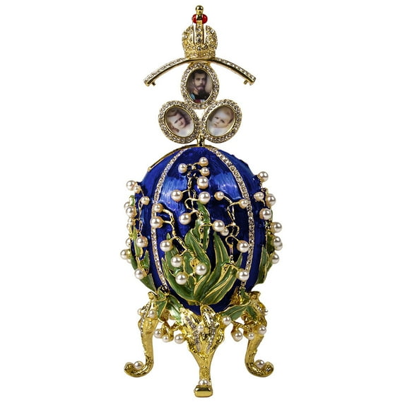 Jewelry Gift Box for Necklace May Lily Blue Imperial Egg Jewelry Box with Photo of the Family of Nicholas II (Medium) 2.87 x 2.87 x 5.9-inch Desk Trinkets Unique Boxes
